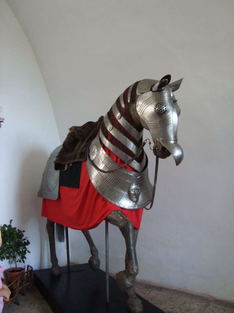 Metal horse inside Bitov Castle